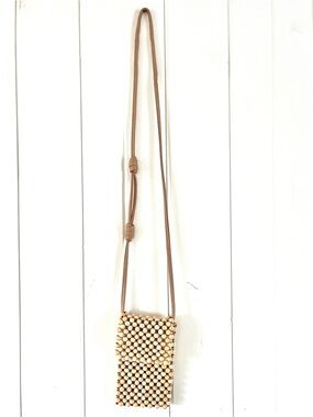 Beaded Bohemian Wooden Mini Crossbody Bag in Natural Beige